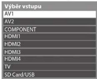 Výběr vstupu AV1 AV2 COMPONENT HDMI1 HDMI2 HDMI3 HDMI4 TV SD Card/USB