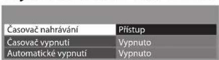 Časovač nahrávání Časovač vypnutí Automatické vypnutí Přístup Vypruto Vypruto