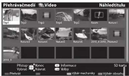 Přehrávačmedií Video Náhledtitulu Trip1 Trip2 Trip3 Trip4 Trip5 Room Nature1 Nature3 Nature4 Nature5 Nature6 2010_4 2010_7Nature2 2010_9 Přístup Konec Informace SD karta Vybrat Návrat Voby Přehrat Výběr mechaniky Výběr obsahu