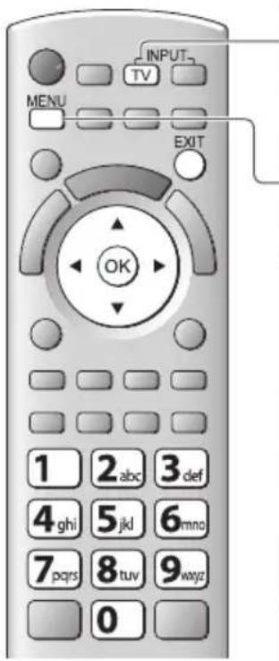 INPUT TV MENU EXIT OK 1 2 abc 3 def 4 ghi 5 jkl 6 mno 7 pcrs 8 tuv 9 wxyz 0