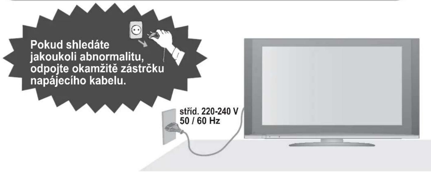 Pokud shledáte jakoukoli abnormalitu, odpojte okamžitě zástrčku napájecího kabelu. stríd. 220-240 V 50 / 60 Hz