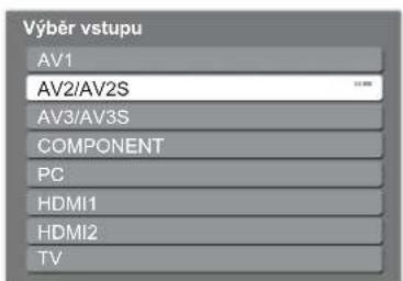 Výběr vstupu AV1 AV2/AV2S AV3/AV3S COMPONENT PC HDMI1 HDMI2 TV