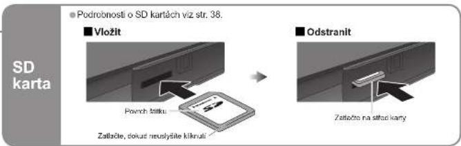 Podrobnosti o SD kartách víz str. 38. Vložit Povrch štítku Zatlačte, dokuz neuslyšte kilnuti Odstranit Zatlačte na sitod karty SD karta