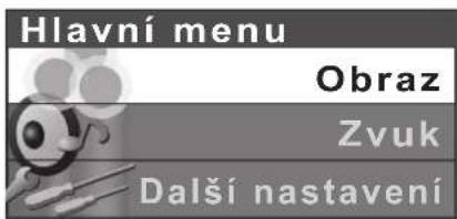 Hlavní menu Obraz Zvuk Další nastavení