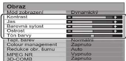 Obraz Mód zobrazení Dynamický Kontrast Jas Barevná sylost Ostrost Tón barvy Tepl. barev Colour management Redukce obr. šumu MPEG NR 3D-COMB Normalni Zapnuto Auto Vypnuto Zapnuto
