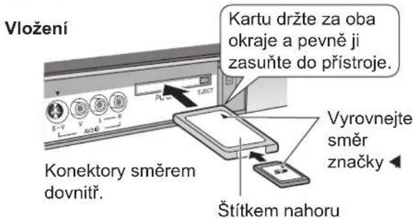 Vložení Kartu držte za oba okraje a pevně ji zasuňte do přístroje. Konektory směrem dovnitř. Vyrovnejte směr značky Štítkem nahoru