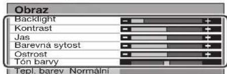 Obraz Backlight Kontrast Jas Barevná sytost Ostrost Tón barvy Tepl. barev Normální