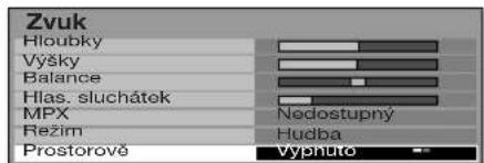 Zvuk Hloubky Výšky Balance Hlas. sluchátek MPX Nedostupný Režim Hudba Prostorově Vyphuto