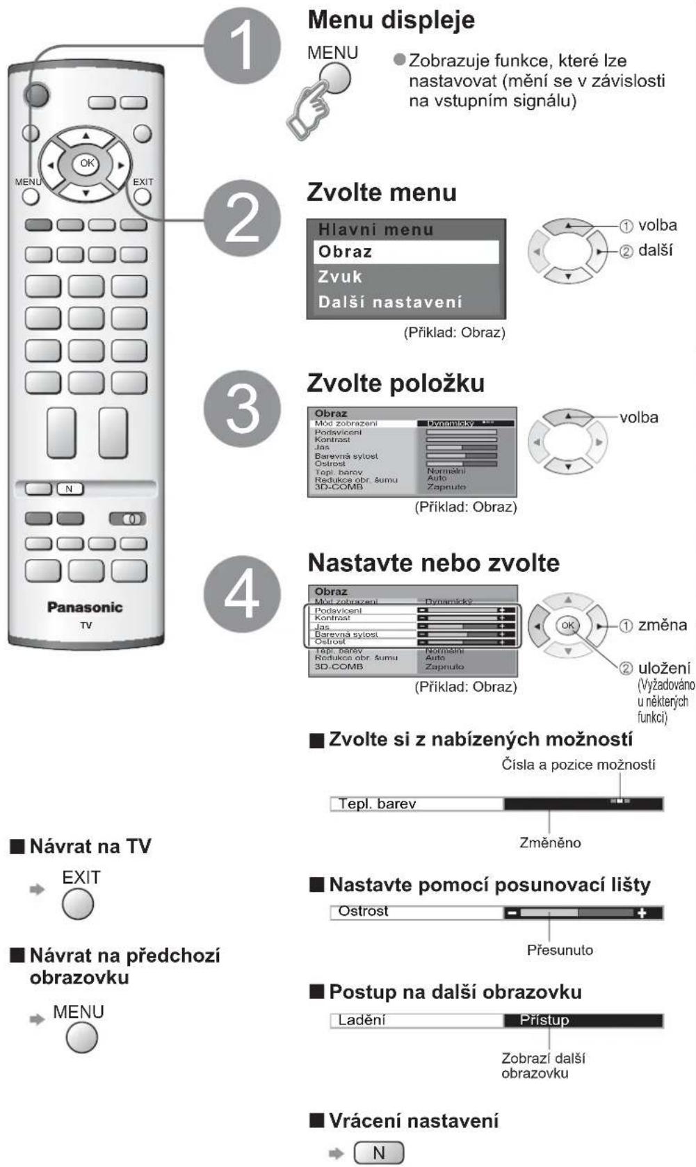 PANASONIC Viera TX-32LM70PA - Jak používat funkce menu - 1