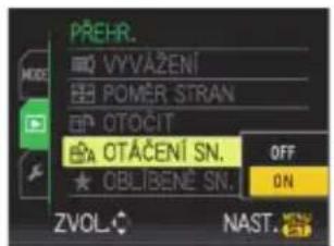 PREHR. VYVÁŽENÍ POMĚR STRAN OTOČIT OTAČENÍ SN. OBLIBENE SN. OFF ON ZVOL. NAST.