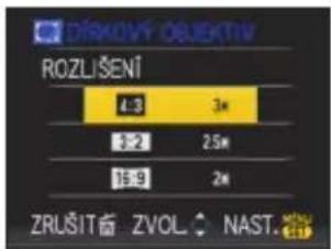 DÍKOVÝ ÓJEKTIV ROZLIŠENÍ 1:3 3# 1:2 2.5# 15:9 2# ZRUŠIT面 ZVOL NAST.