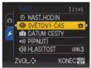 NAST. NAST.HODIN SVĚTOVÝ ČAS DATUM CESTY PÍPNUTÍ HLASITOST LEVEL3 ZVOL. KONEC