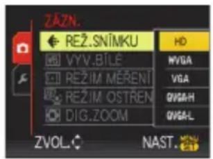 ZÁZN. REŽ.SNÍNKU VYV.BTÍLÉ REŽIM MĚŘENT REŽIM OSTŘEN DIG.ZOOM HD NVGA VGA OVGAH OVGAJL ZVOL.- NAST.