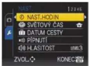 NAST. NAST.HOD.IN SVĚTOVÝ ČAS DATUM CESTY PÍPNUTÍ HLASITOST LIVI.3 ZVOL KONEC
