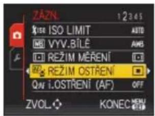 ZÁZN ISO LIMIT VYV.BÍLÉ REŽIM MĚŘENÍ REŽIM OSTŘENÍ Q.N. I.OSTŘENÍ (AF) OFF ZVOL KONEC MENU