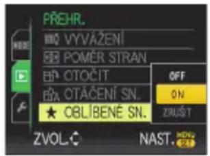 PŘEHR. VÝVÁŽENÍ POMĚR STRAN OTOČIT OTAČENÍ SN. OBLÍBENÉ SN. OFF ON ZRUŠT ZVOL. NAST. MEVO