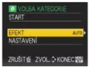 VOLBA KATEGORIE START EFEKT AUTO NASTAVENÍ ZRUŠIT ZVOL KONEC