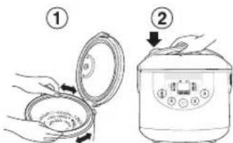 PANASONIC SR-TMJ501 - Należy włożyć wewnętrzną misę do głównego urządzenia oraz zamknąć zewnętrzną pokrywę. - 1