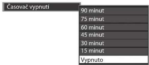 Časovač vypnutí 90 minut 75 minut 60 minut 45 minut 30 minut 15 minut Vypnuto