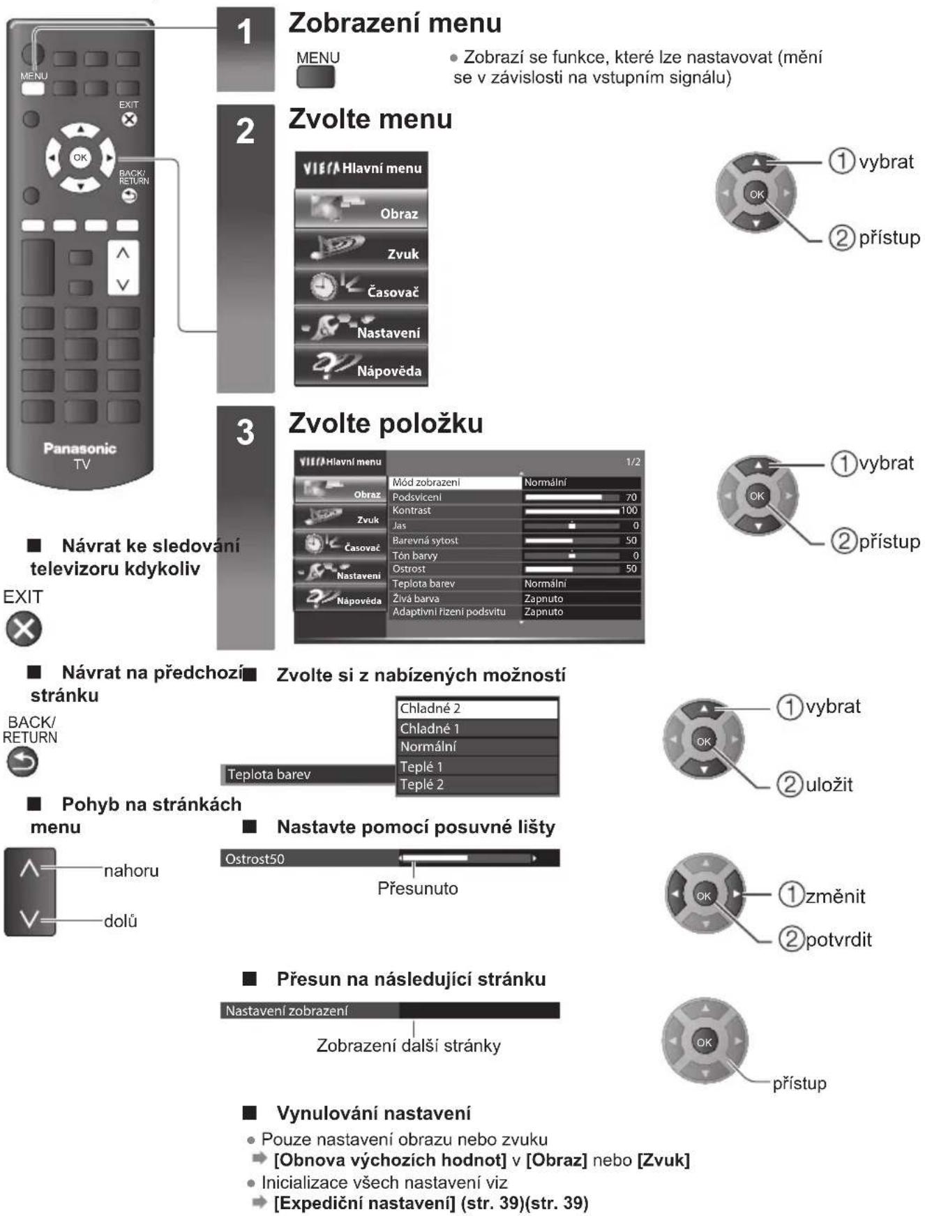 PANASONIC Viera TX-L32EM6Y - Jak používat funkce menu - 1