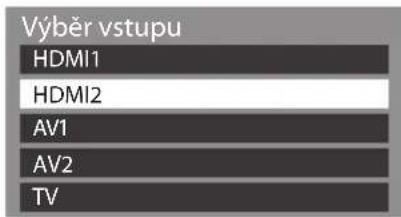 Výběr vstupu HDMI1 HDMI2 AV1 AV2 TV