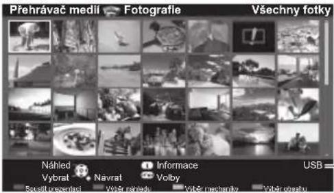 Přehrávač medíl Fotografie Všechny fotky Náhled Vybrat Navrat Informace Volby USB Sovátku výzsežní Wér náhaču Wér náchský Wér oszélu