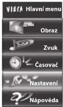 VIERA Hlavní menu Obraz Zvuk Časovač Nastavení Nápověda
