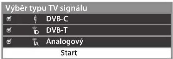 Výběr typu TV signálu ✓ ✓ DVB-C ✓ ✓ DVB-T ✓ ✓ Analogový Start