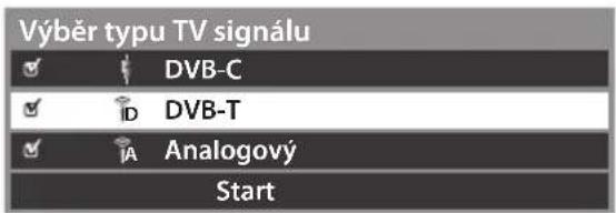 Výběr typu TV signálu ✓ ✓ DVB-C ✓ ✓ ID DVB-T ✓ ✓ Analogový Start