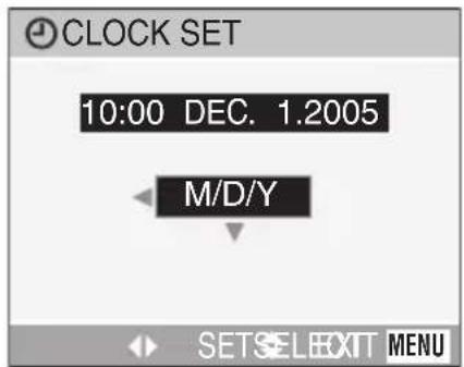 CLOCK SET 10:00 DEC. 1.2005 M/D/Y SETSELECT MENU