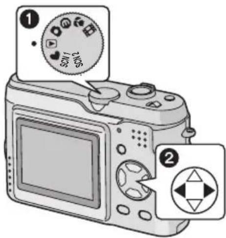 Diagram of a DSLR camera with labeled parts including control knob, buttons, and display screen