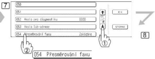 050 051 052 Heslo pro diagnostiku 0000 053 Heslo Sub-adresy 054 Présměrování faxu Zakstárná 11/96 0 k Stomno ① ② 054 Présměrování faxu 8