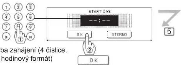 1 2 3 4 5 6 7 8 9 * # START CAS OK STORNO ② 0 K ba zahájení (4 číslice, hodinový formát) 5