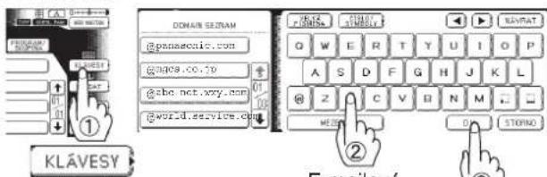 KLÁVESY ① DOMAIN SEIZHAM @pnnaseonic.com @q008.co.jp @abc.net.xxy.com @world.service.com ② E-mailayé ③ R/W W E R T Y U I O P A S D F G H J K L Z C V B N M :\ MEN D STORNO