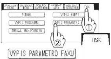VYPIS PARAMETRÓ FAXU ① ② TISK VYP IS ADDRES VYPIS PROGRAMMI VYPIS PARAMETRÓ I ZURNAL IND. PRENSU TISK