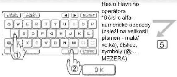 Heslo hlavního operátora *8 číslic alfa- numerické abecedy (záleží na velikosti písmen - malá/ velká), číslice, symboly (@ ... MEZERA) ① ② OK