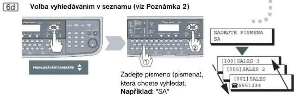Volba vyhledáváním v seznamu (viz Poznámka 2) PROHLEDÁVÁNÍ ADRESÁNE Zadejte písmeno (písmena), která chcete vyhledat. Například: "SA" ZADEJTE PISMENA SA [100] SALES 3 [005] SALES 2 [001] SALES 5551234