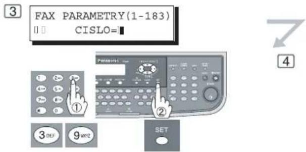 FAX PARAMETRY(1-183) CISLO=■ ① ② ③ DEF ⑨ WK2 SET