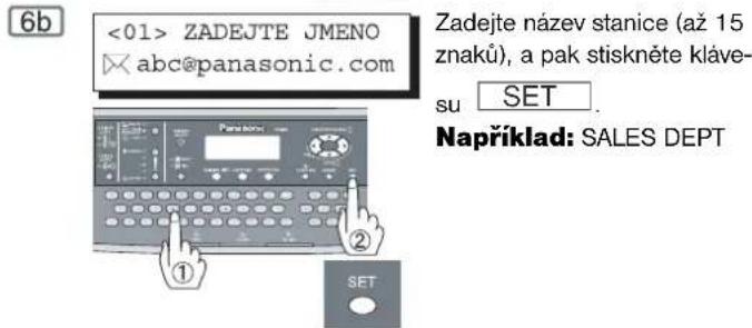 <01> ZADEJTE JMENO abc@panasonic.com Zadejte název stanice (až 15 znaků), a pak stiskněte klávesu SET. Například: SALES DEPT