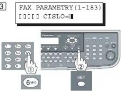 FAX PARAMETRY (1-183) CISLO=0 ① ② 6 MNO SET