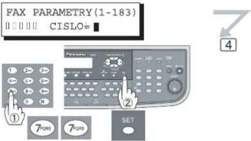 FAX PARAMETRY(1-183) CISLO= ① ② 7PGRS 7PGRS SET 4