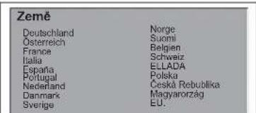Země Deutschland Norge Österreich Suomi France Belgien Italia Schweiz España ELLADA Portugal Polska Nederland Ceská Rebublika Danmark Magyarorzág Sverige EU.