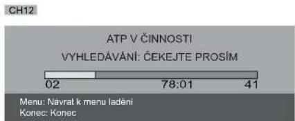 CH12 ATP V ČINNOSTI VYHLEDÁVÁNÍ: ČEKEJTE PROSÍM 02 78:01 41 Menu: Návrat k menu ladění Konec: Konec