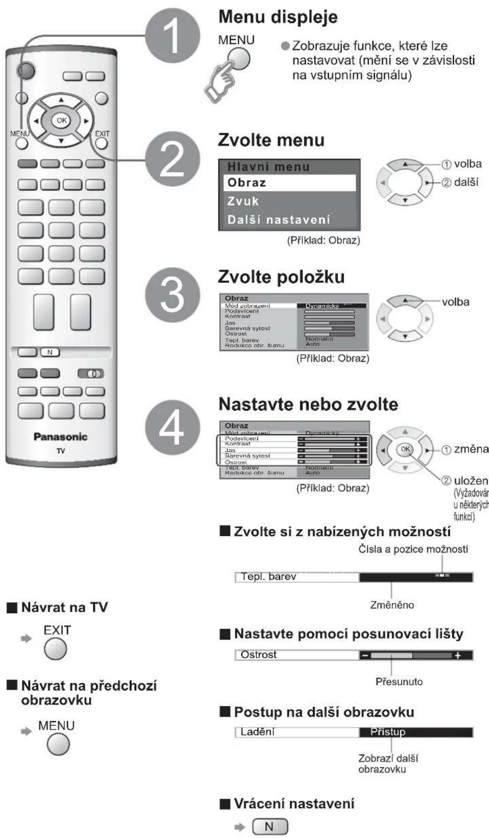 PANASONIC Viera TX-20LA7P - Jak používat funkce menu - 1