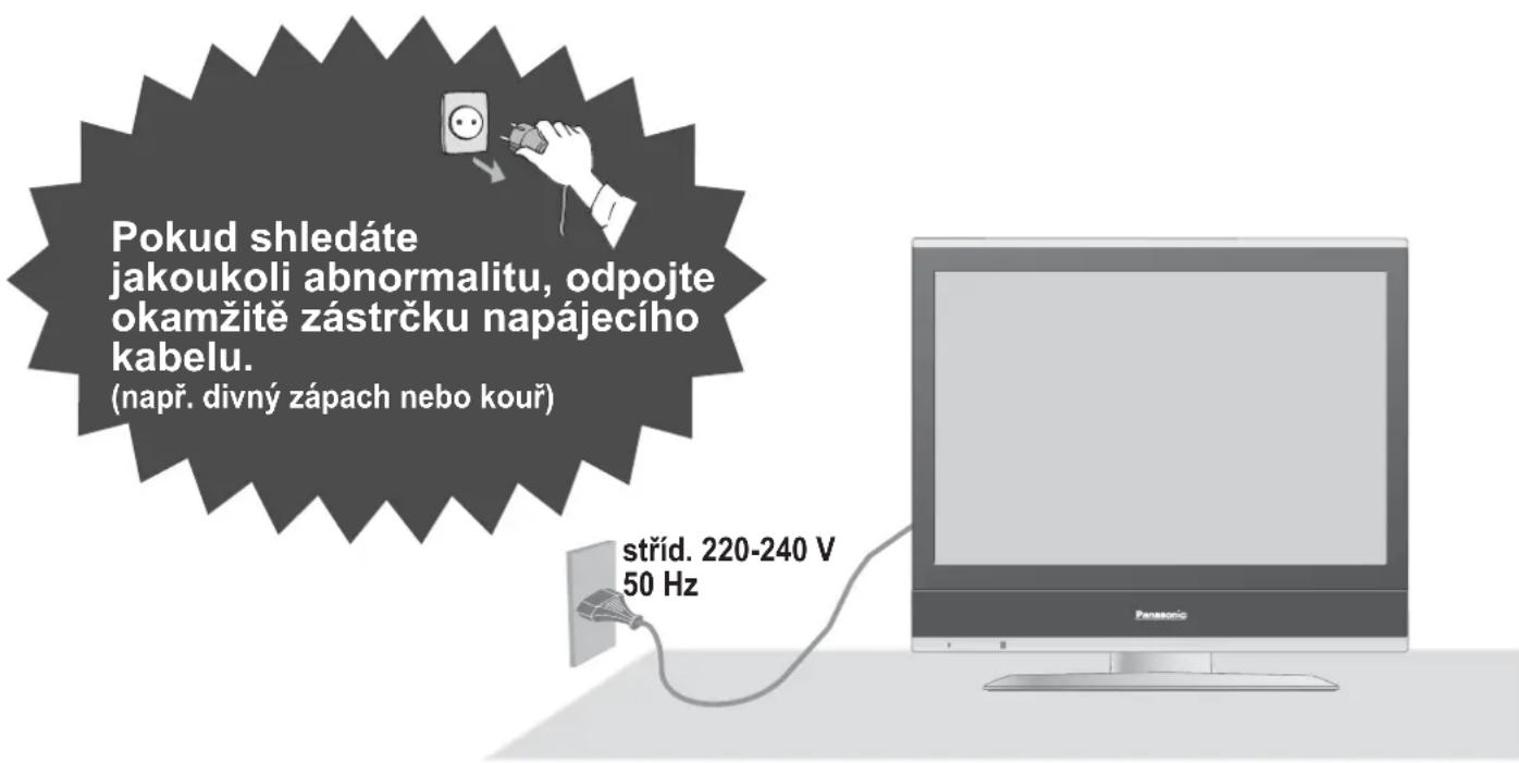 Pokud shledáte jakoukoli abnormalitu, odpojte okamžitě zástrčku napájecího kabelu. (např. divný zápach nebo kouř) stříd. 220-240 V 50 Hz