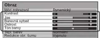Obraz Mód zobrazení Kontrast Jas Barevná sytost Orostost Tón barvy Tepl. barev Redukce obr. šumu Dynamický Normalní Vypnuto