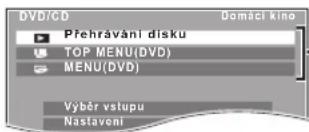 DVD/CD Přehrávání disku TOP MENU(DVD) MENU(DVD) Vyběr vstupu Nastavení Domáci kino