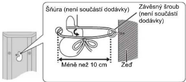 Šňůra (není součástí dodávky) Závěsný šroub (není součástí dodávky) Méně než 10 cm Zed'