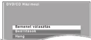 DVD/CD Házimozi Bemenet választás Beállítások Hang