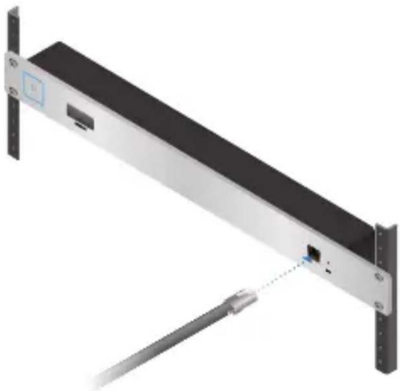 Diagram of a server rack with a cable and connector, showing no text or symbols